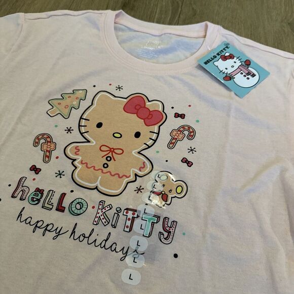 Hello Kitty Happy Holidays Women's T-shirt Pink Cookie Size Large‎ NEW - Picture 1 of 9